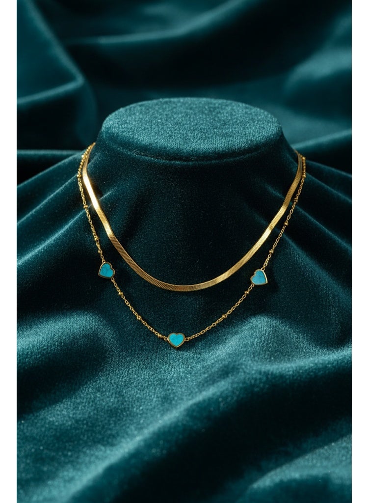 FLUFFY Women’s Necklace Flat Layered Heart Charm - Elegant - Image 2