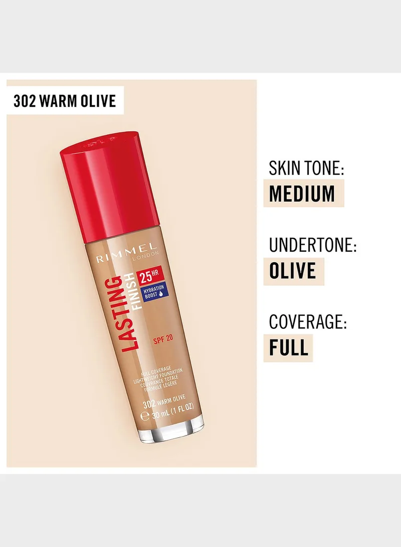 RIMMEL LONDON Rimmel Lasting Finish 25HR Foundation – 302 – Warm Olive, 30ml