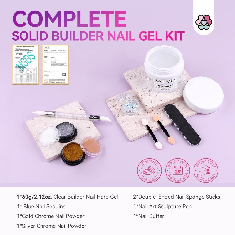 SAVILAND Solid Builder Nail Gel - 60g Large Capacity 3D Nail Gels Sculpting Gel for Art Non-Sticky Hand Carving Glue Extension with Sequins Chrome Powder DIY Salon Home - Image 2