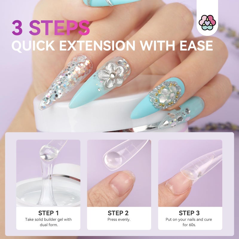 SAVILAND Solid Builder Nail Gel - 60g Large Capacity 3D Nail Gels Sculpting Gel for Art Non-Sticky Hand Carving Glue Extension with Sequins Chrome Powder DIY Salon Home - Image 5