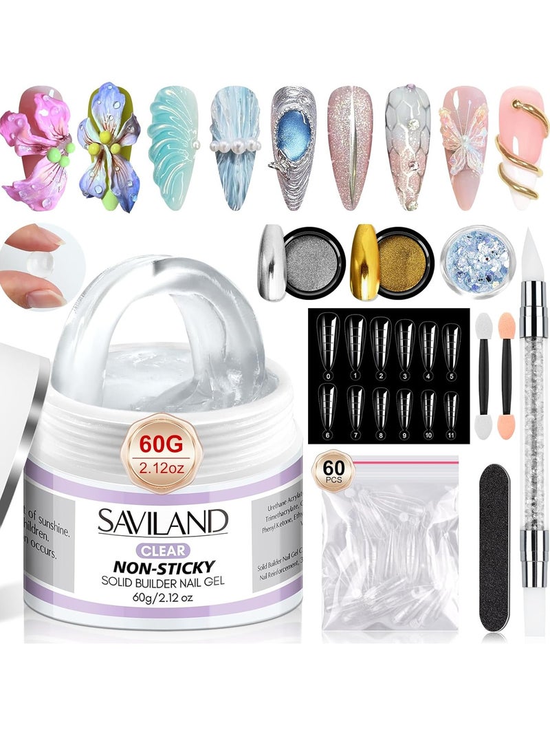 Saviland Saviland Solid Builder Nail Gel - 60g Large Capacity 3D Nail Gel Sculpting Gel for Nail Art Non-Sticky Hand Hard Gel Carving Gel Nail Glue Extension Gel with Sequins Chrome Nail Powder DIY Salon Home  - Image 1