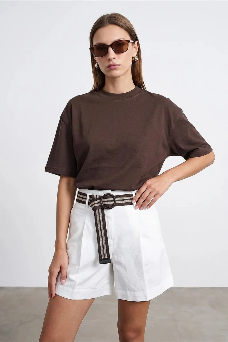 Dilvin Coffee Brown DILVIN Oversized Cotton Crew Neck T-Shirt for Women | Best Price UAE