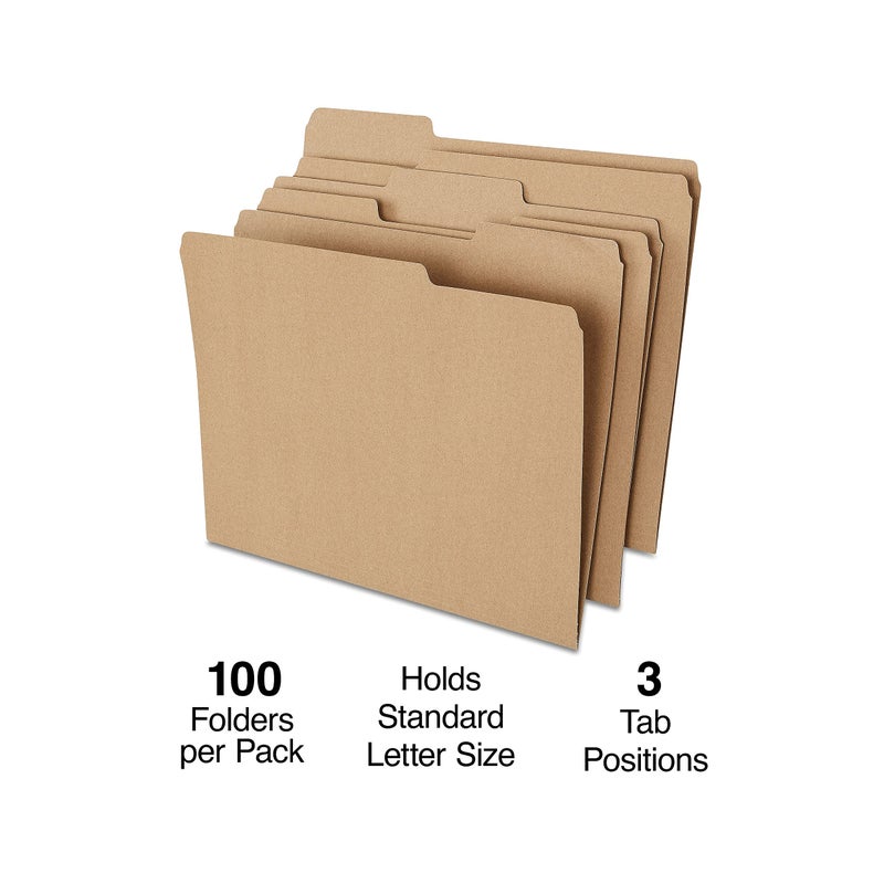 Staples Colored Top-Tab File Folders 3 Tab Kraft Letter Size 100/Pack - Image 2