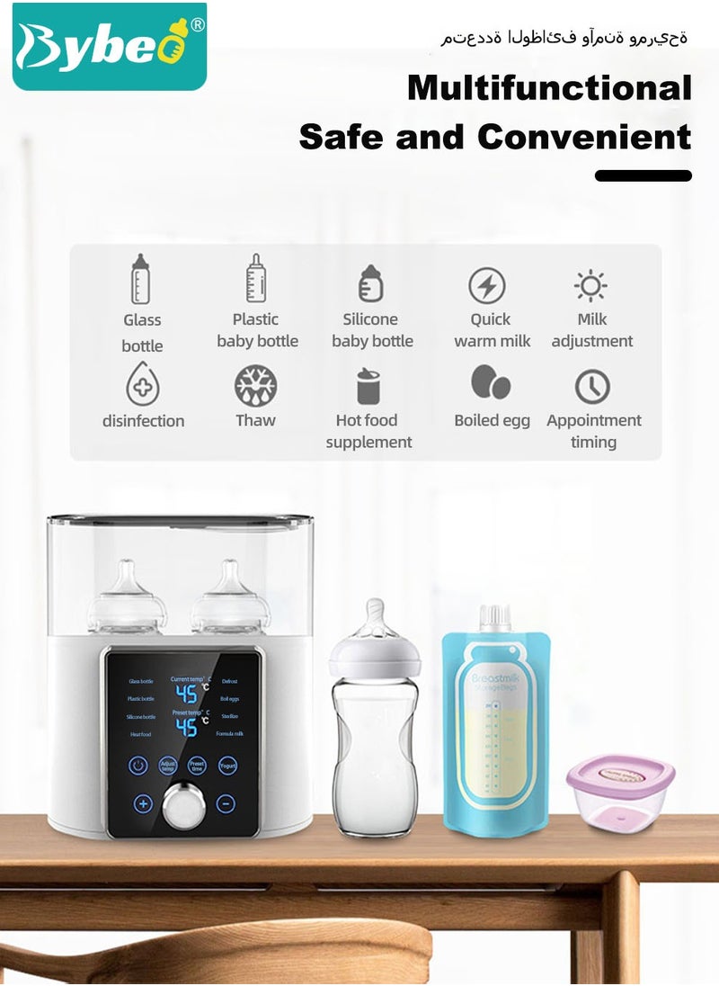 Bybeo 9 In 1 Baby Bottle Warmer & Sterilizer & Electric Baby Food Makerr & Milk Heater Defrost with Timer, Accurate Temperature Control, LCD Display, Night Light, Sterilizing, For Double Bottles Milk Warmer  - Image 5