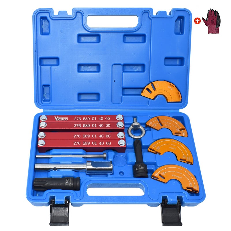 مجموعة أدوات قفل توقيت محاذاة المحرك Yuesstloo مع 4 قطع مجموعة أدوات ضبط عمود الكامات متوافقة مع مرسيدس بنز M157M276M278 T60 T100 مفتاح عمود الكامات ومزيل حقن الوقود