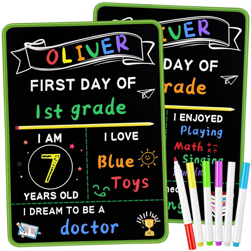 multiwins First and Last Day of School Sign with 6 Colorful Liquid Chalk Markers Pack 14x11DoubleSided Back to School Signs for Kids Reusable Wooden 1st Day of PreschoolKindergarten Photo Props - Image 2