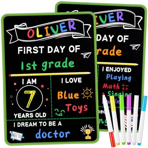 multiwins First and Last Day of School Sign with 6 Colorful Liquid Chalk Markers Pack 14x11DoubleSided Back to School Signs for Kids Reusable Wooden 1st Day of PreschoolKindergarten Photo Props - Image 1