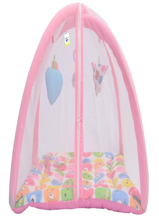 Toddylon Flat Bed Baby Play Gym New Born Baby Bedding|Mat with Hanging Toys|Mattress with Mosquito Net|Cotton Playing Mat|Playmats & Floor Gyms (0-6 Months),1 Count,Pink - Image 4