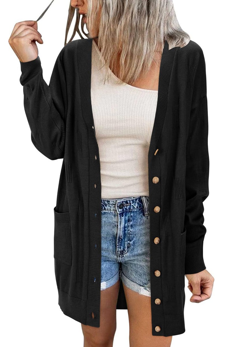 Arach&Cloz Womens Summer Fashion 2025 Long Cardigan Business Sweaters Black Cardigan Casual Sweater Trendy Clothing L - Image 1