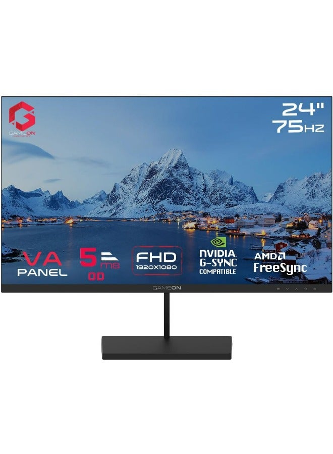 جايم أون شاشة ألعاب أساسية بحجم 23.8 بوصة (1920x1080) FHD، لوحة VA، معدل تحديث 75 هرتز، زمن استجابة 5 مللي ثانية مع HDMI 1.4، تزامن متكيف، مكبرات صوت مدمجة - GB24F75 - Image 1