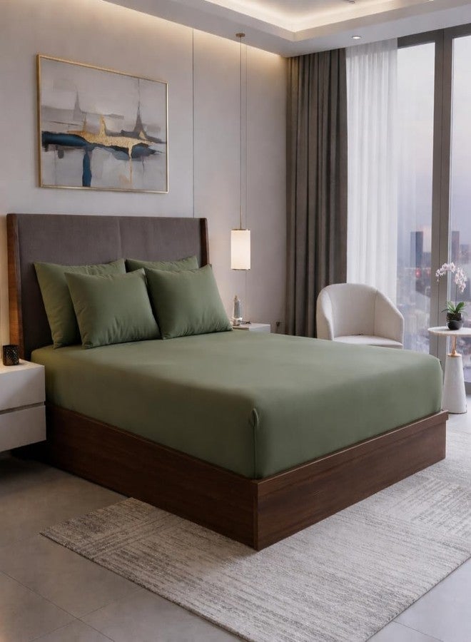 VIVEA RESERVE 400TC Cotton Feel Double Bed Elastic Fitted Bedsheet King Size Set || Includes 1 Solid Plain Fitted Bedsheet King Size Cotton with 2 Pillow Covers (78 × 72 Inches, Mist Green) - Image 1
