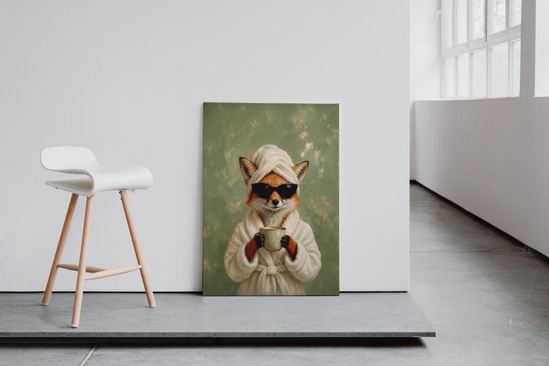 TNESSENTIAL Funny Fox Bathroom Wall Art, Fox in Bathrobe Print, Quirky Animal Poster, Spa Bathroom Decor, Whimsical Powder Room Art - Image 1