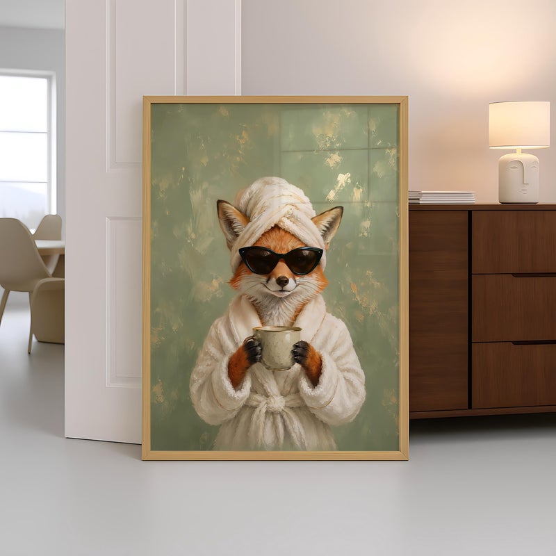TNESSENTIAL Funny Fox Bathroom Wall Art, Fox in Bathrobe Print, Quirky Animal Poster, Spa Bathroom Decor, Whimsical Powder Room Art - Image 2