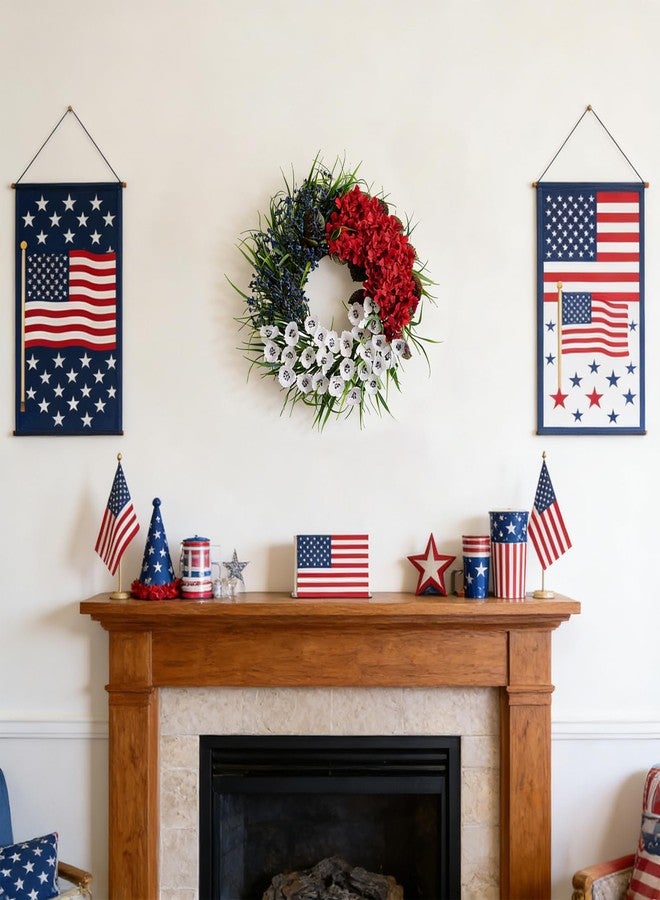 Egolot 24 Inch 4th of July Patriotic Wreath for Front Door, Red White Blue Hydrangea Flower Wreath with Berries for Indoor Outdoor, Independence Day Memorial Day Floral Wreaths for Home Decor - Image 4