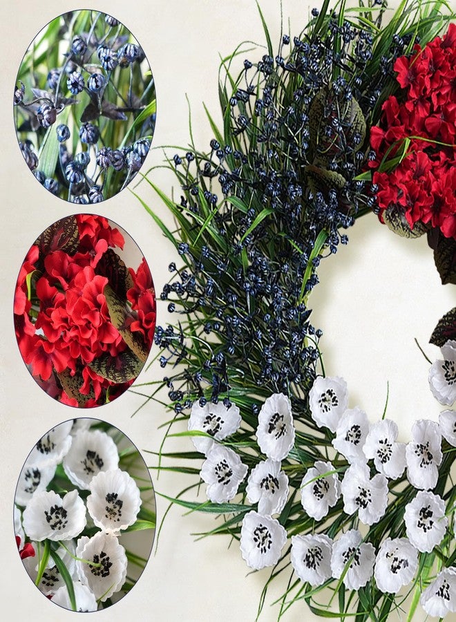 Egolot 24 Inch 4th of July Patriotic Wreath for Front Door, Red White Blue Hydrangea Flower Wreath with Berries for Indoor Outdoor, Independence Day Memorial Day Floral Wreaths for Home Decor - Image 2