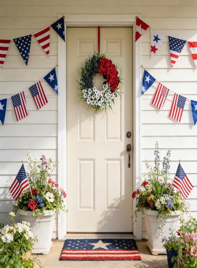Egolot 24 Inch 4th of July Patriotic Wreath for Front Door, Red White Blue Hydrangea Flower Wreath with Berries for Indoor Outdoor, Independence Day Memorial Day Floral Wreaths for Home Decor - Image 3