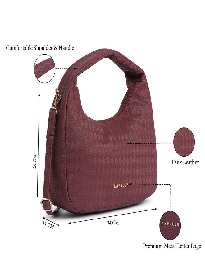 Caprese Maddy Medium Hobo Bag for Women with Adjustable & Detachable Strap | Stylish Textured Handbag for Everyday Use | Perfect for Casual Outings, Work, Travel, and Special Events (Cherry Red) - Image 3
