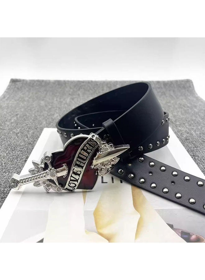 Goth Red Heart Buckle Belt Punk Studded Rivet Waist Belt Y2K Western PU Leather Belts for Women Girls - Image 5