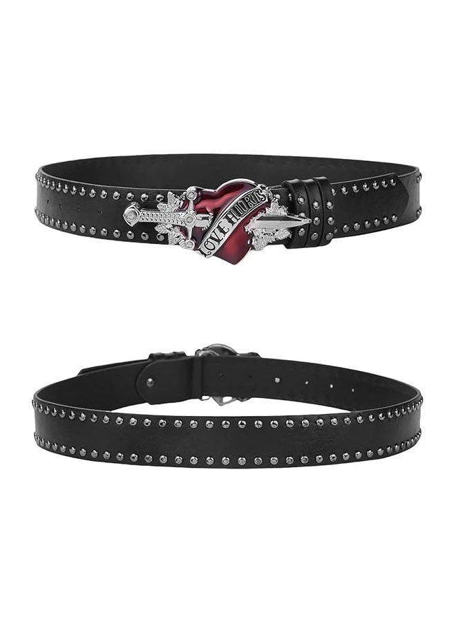 Goth Red Heart Buckle Belt Punk Studded Rivet Waist Belt Y2K Western PU Leather Belts for Women Girls - Image 2