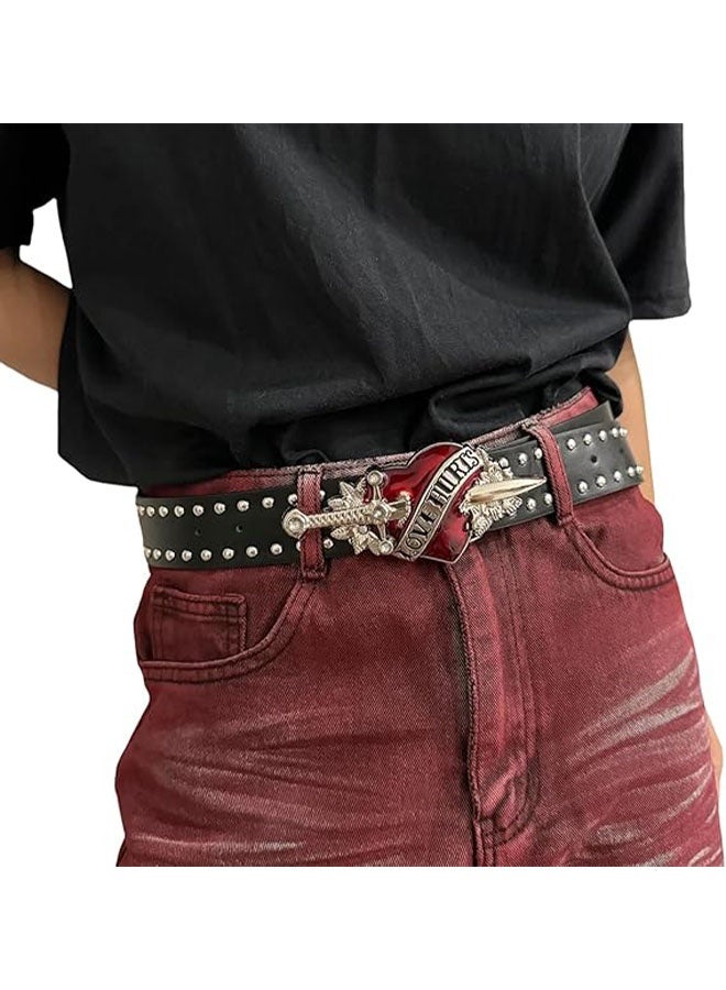 Goth Red Heart Buckle Belt Punk Studded Rivet Waist Belt Y2K Western PU Leather Belts for Women Girls - Image 3