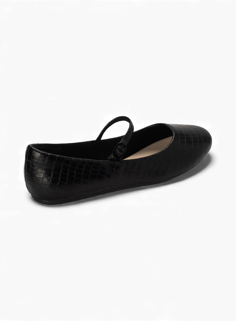 Bata black Textured Ballet Flats with Adjustable Strap for Women | Best Price UAE