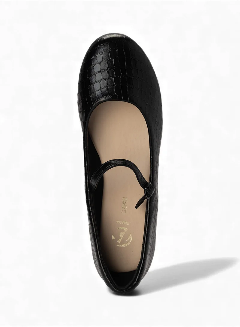 Bata black Textured Ballet Flats with Adjustable Strap for Women | Best Price UAE