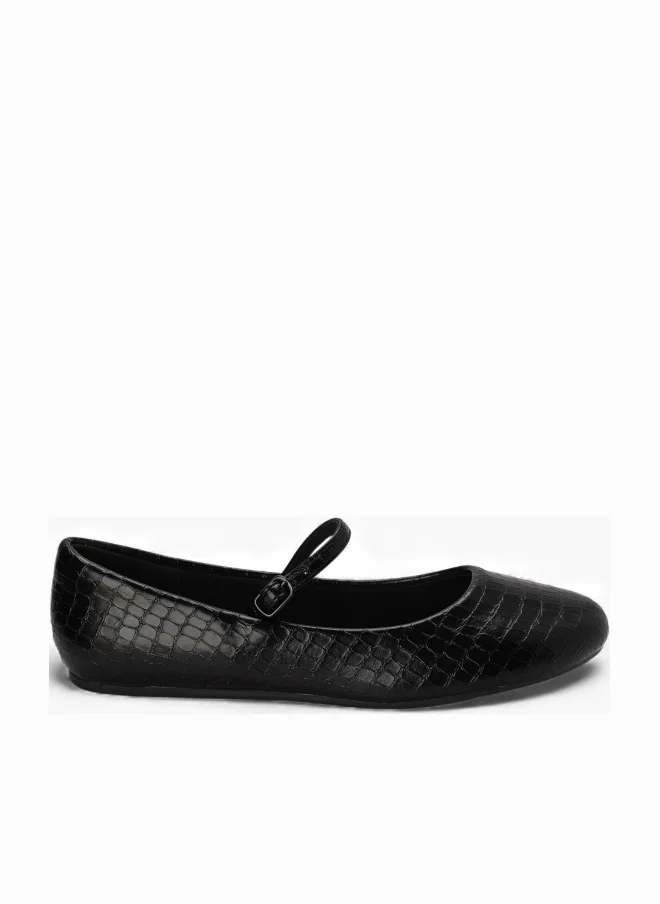 Bata Textured Ballet Flats with Adjustable Strap