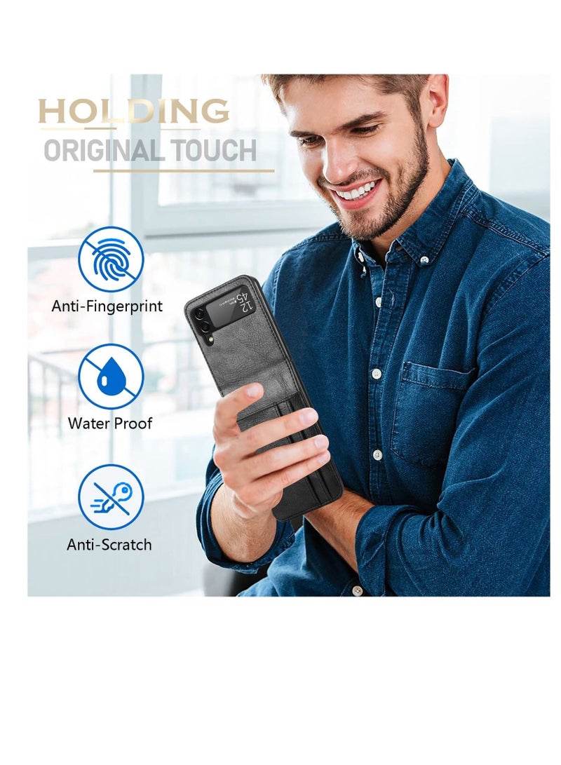 كابتن تيك for Samsung Galaxy Z Flip 3 Case Wallet Case with Card Holder, Slim Fit Premium PU Leather + Hard PC Protective Flip Phone Cover for Samsung Galaxy Z Flip 3 5G 2021 (Black) - Image 2