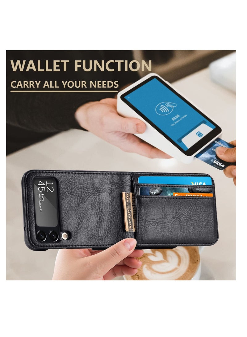 كابتن تيك for Samsung Galaxy Z Flip 3 Case Wallet Case with Card Holder, Slim Fit Premium PU Leather + Hard PC Protective Flip Phone Cover for Samsung Galaxy Z Flip 3 5G 2021 (Black) - Image 3