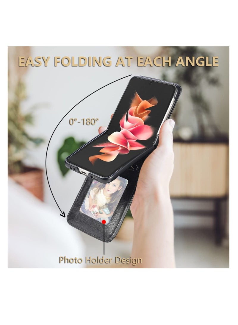 كابتن تيك for Samsung Galaxy Z Flip 3 Case Wallet Case with Card Holder, Slim Fit Premium PU Leather + Hard PC Protective Flip Phone Cover for Samsung Galaxy Z Flip 3 5G 2021 (Black) - Image 4