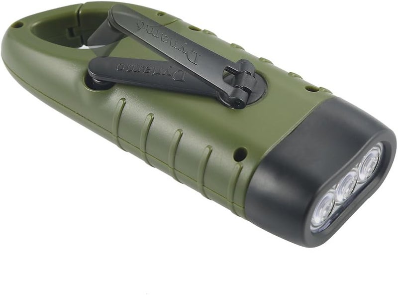 Simpeak Simpeak Hand Cranking Solar Powered Flashlight Rechargeable Emergency LED Flashlight Carabiner Dynamo Quick Snap Clip Backpack Flashlight Torch for Outdoor Camping Climbing Hiking Green  - Image 2