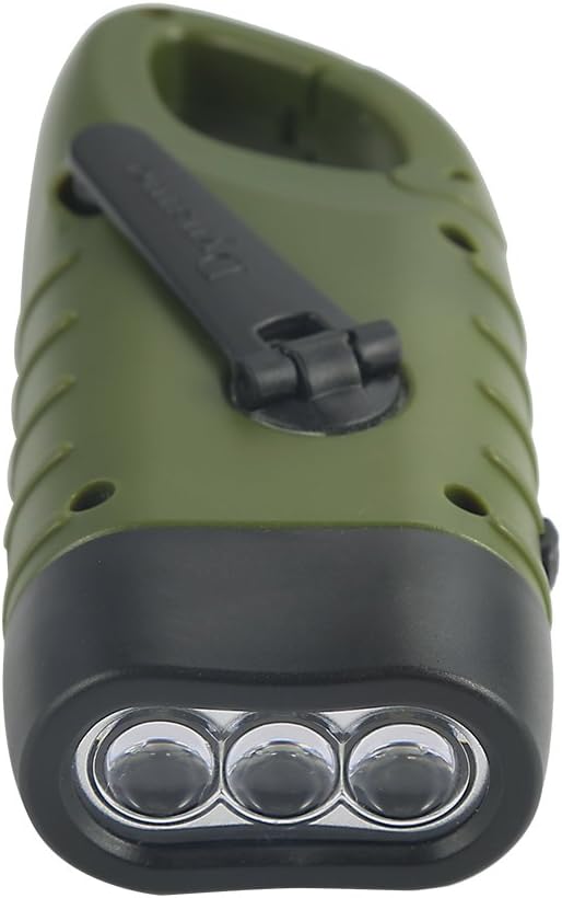Simpeak Simpeak Hand Cranking Solar Powered Flashlight Rechargeable Emergency LED Flashlight Carabiner Dynamo Quick Snap Clip Backpack Flashlight Torch for Outdoor Camping Climbing Hiking Green  - Image 5