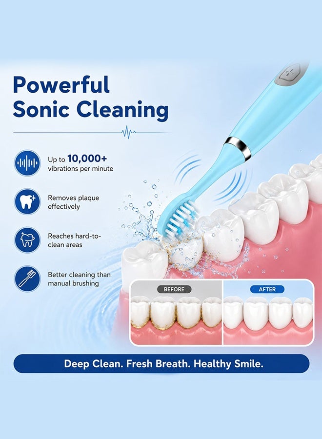 CATANES Electric Toothbrush Powerful Sonic Cleaning Waterproof Electric Toothbrush with Clean Massage 3 Brushheads Whitening Toothbrush for Adults and Kids Blue - Image 4
