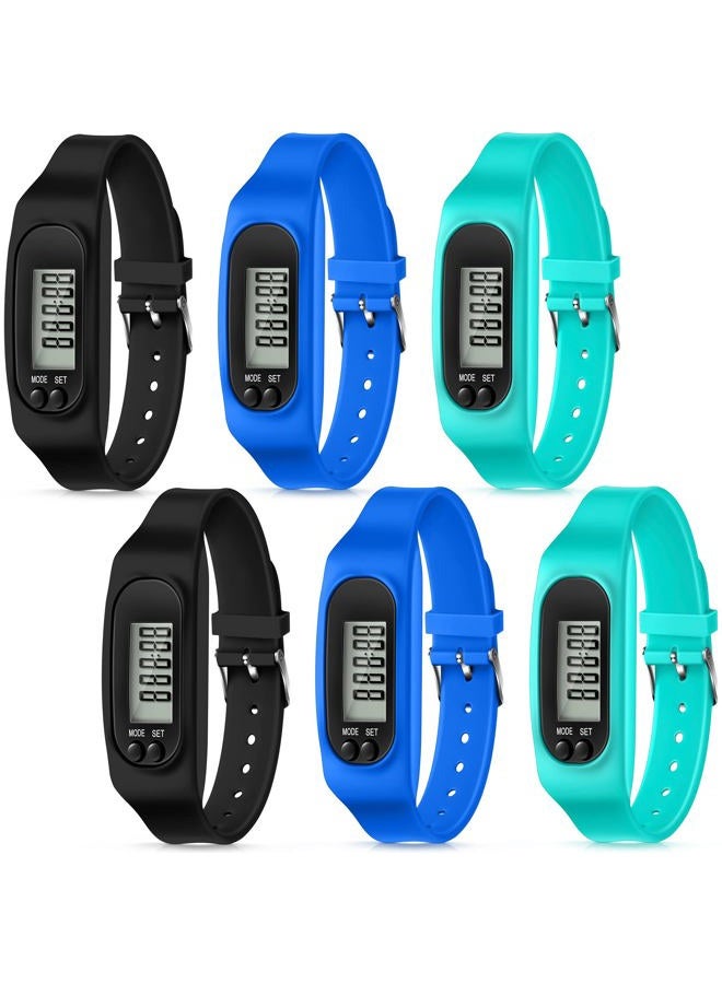 Geyoga Silicone Fitness Tracker Watch 6 Pcs Walking Running Pedometer Calorie Burning and Step Counting Bracelet Steps Pedometer Watch for Walking Men Women Adults(Mint Green, Blue, Black)  - Image 1