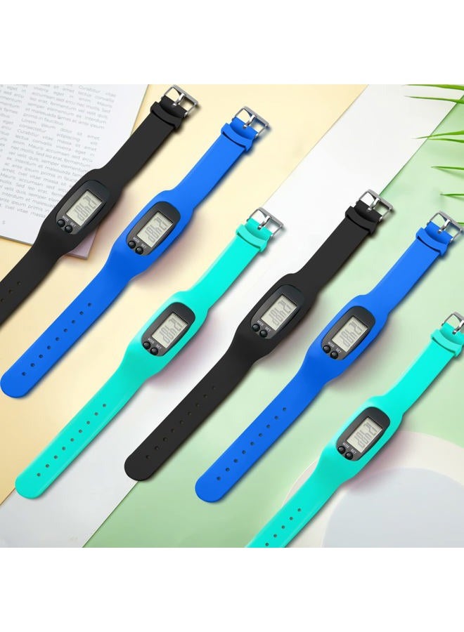 Geyoga Silicone Fitness Tracker Watch 6 Pcs Walking Running Pedometer Calorie Burning and Step Counting Bracelet Steps Pedometer Watch for Walking Men Women Adults(Mint Green, Blue, Black)  - Image 4
