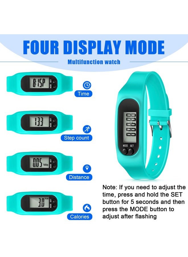 Geyoga Silicone Fitness Tracker Watch 6 Pcs Walking Running Pedometer Calorie Burning and Step Counting Bracelet Steps Pedometer Watch for Walking Men Women Adults(Mint Green, Blue, Black)  - Image 3