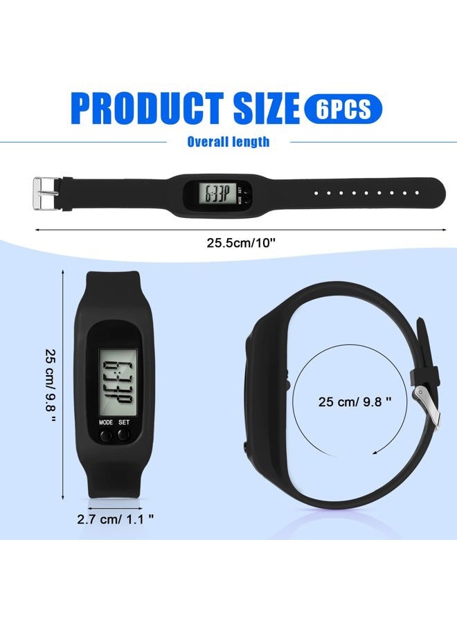 Geyoga Silicone Fitness Tracker Watch 6 Pcs Walking Running Pedometer Calorie Burning and Step Counting Bracelet Steps Pedometer Watch for Walking Men Women Adults(Mint Green, Blue, Black)  - Image 2