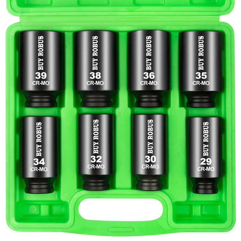 BUYROBUS Axle Nut Impact Socket Set, 1/2" Drive Deep 12 Point 8-Piece Metric 29mm, 30mm, 32mm, 34mm, 35mm, 36mm, 38mm, 39mm Socket, Large Socket Set with Storage Case for Auto Repair, Removing - Image 1