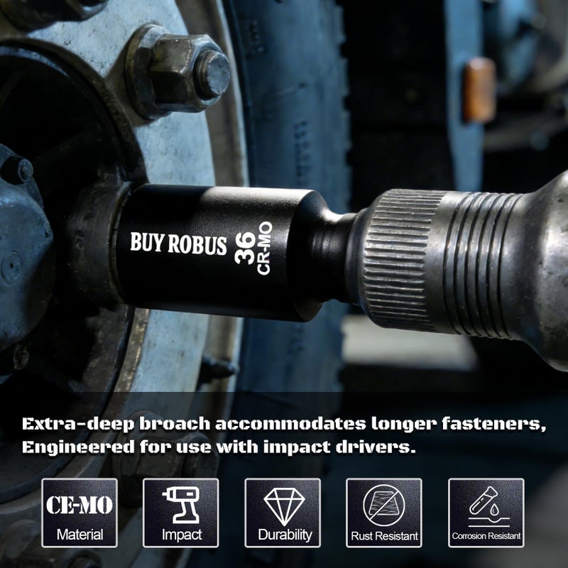 BUYROBUS Axle Nut Impact Socket Set, 1/2" Drive Deep 12 Point 8-Piece Metric 29mm, 30mm, 32mm, 34mm, 35mm, 36mm, 38mm, 39mm Socket, Large Socket Set with Storage Case for Auto Repair, Removing - Image 5