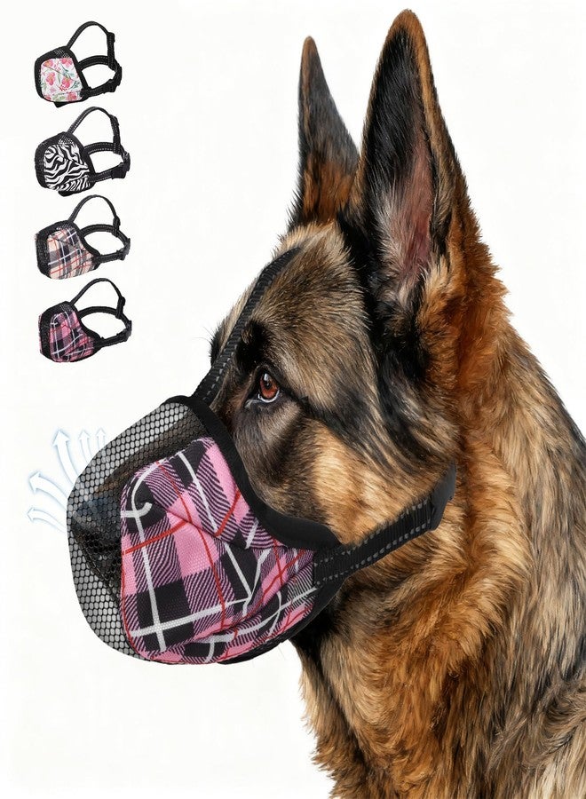 كولتيل كمامة كولتايل للكلاب، كمامة ناعمة للكلاب الصغيرة والمتوسطة والكبيرة الحجم لمنع النباح والتنظيف والعض، كمامة شبكية عاكسة قابلة للتعديل تسمح بالتنفس واللهث والشرب، بنقشة مربعات وردية - Image 1