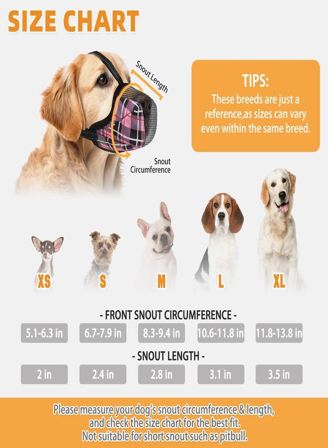 كولتيل كمامة كولتايل للكلاب، كمامة ناعمة للكلاب الصغيرة والمتوسطة والكبيرة الحجم لمنع النباح والتنظيف والعض، كمامة شبكية عاكسة قابلة للتعديل تسمح بالتنفس واللهث والشرب، بنقشة مربعات وردية - Image 2