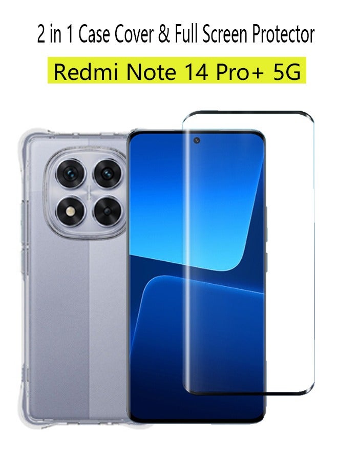 2 in 1 Redmi Note 14 Pro+ 5G Phone Case Cover & Screen Protector - Shockproof Clear Slim TPU Protective Phone Cover & Full Coverage Delicate Touch Tempered Glass Screen Protector for Redmi Note 14 Pro+ 5G - Image 1