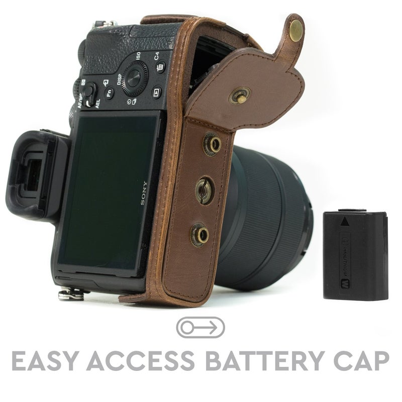 MegaGear Ever Ready Protective Leather Camera Case, Bag for Sony Alpha a7 II, a7R II, & a7S II Mirrorless Digital Camera and Lenses (Dark Brown) (MG525) - Image 4