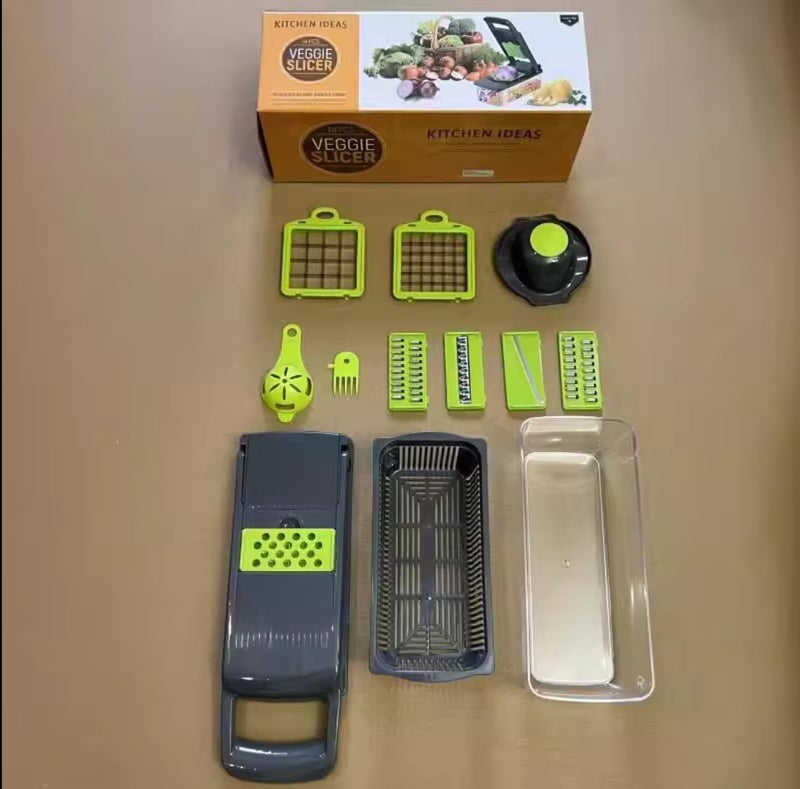 Kitchen ideas Veggie slicer 16 pieces (Gray, 1) 16 pieces hand operated vegetable slicer, veggie chopper, food chopper, onion cutter. - Image 5
