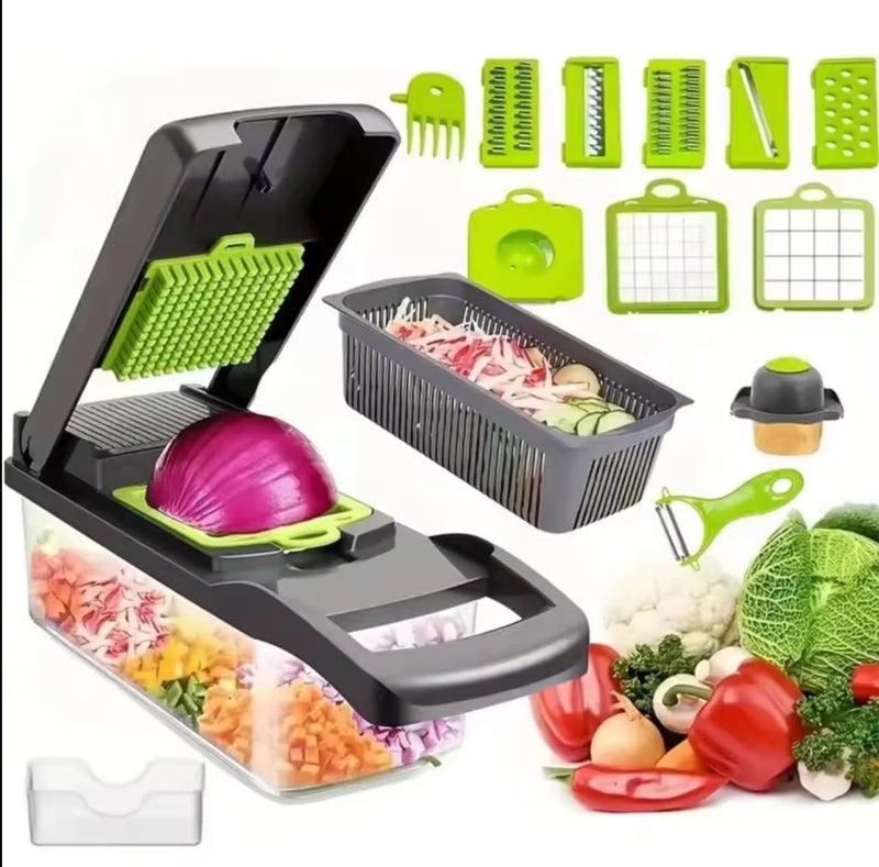 Kitchen ideas Veggie slicer 16 pieces (Gray, 1) 16 pieces hand operated vegetable slicer, veggie chopper, food chopper, onion cutter. - Image 4