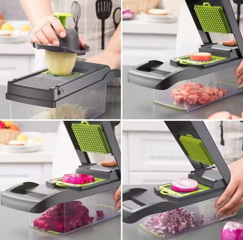 Kitchen ideas Veggie slicer 16 pieces (Gray, 1) 16 pieces hand operated vegetable slicer, veggie chopper, food chopper, onion cutter. - Image 3