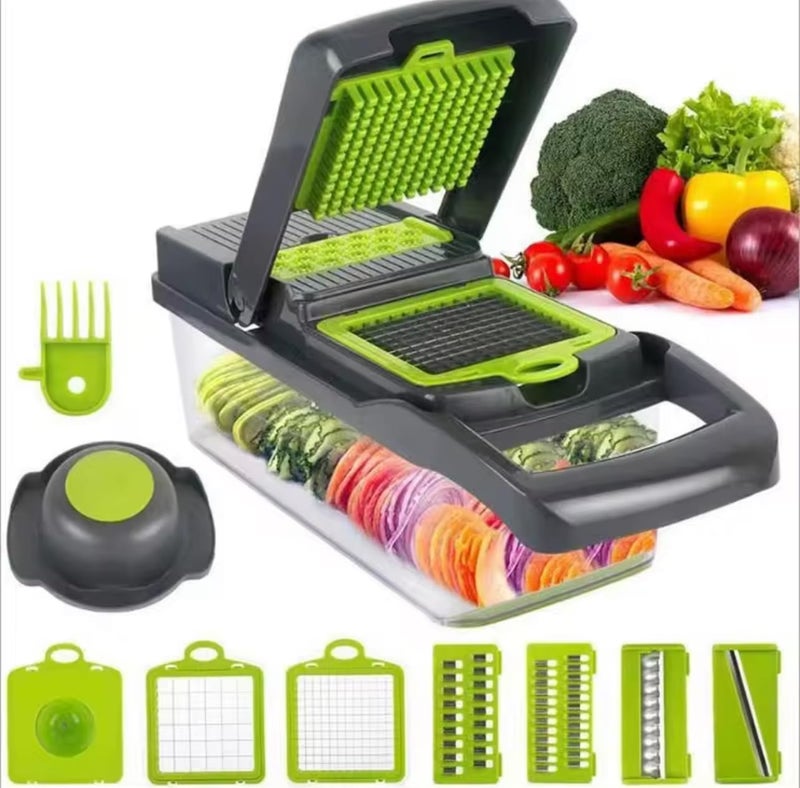 Kitchen ideas Veggie slicer 16 pieces (Gray, 1) 16 pieces hand operated vegetable slicer, veggie chopper, food chopper, onion cutter. - Image 2