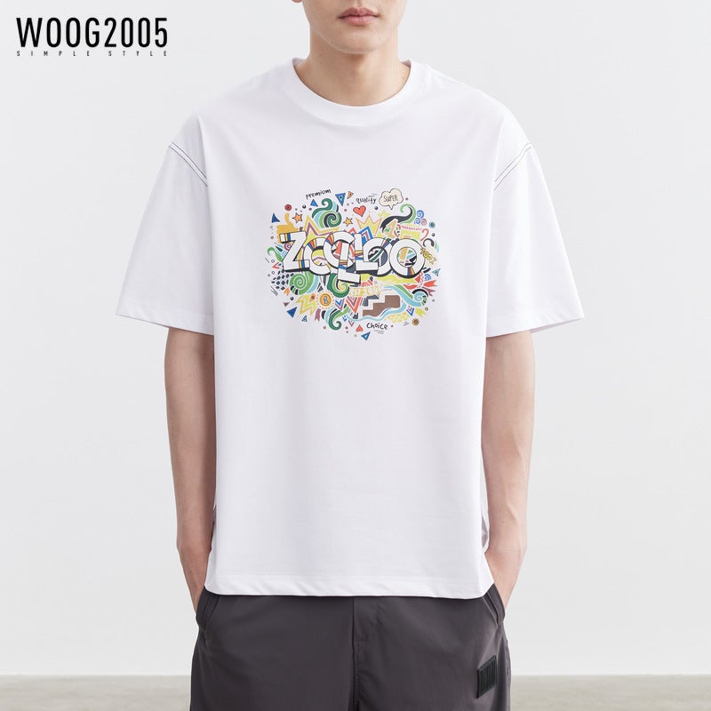 Woog2005 Round Neck White Letter Printed Short-Sleeved T-Shirt Men'S 2024 Arrival Fashionable Half-Sleeved T-Shirt - Image 2