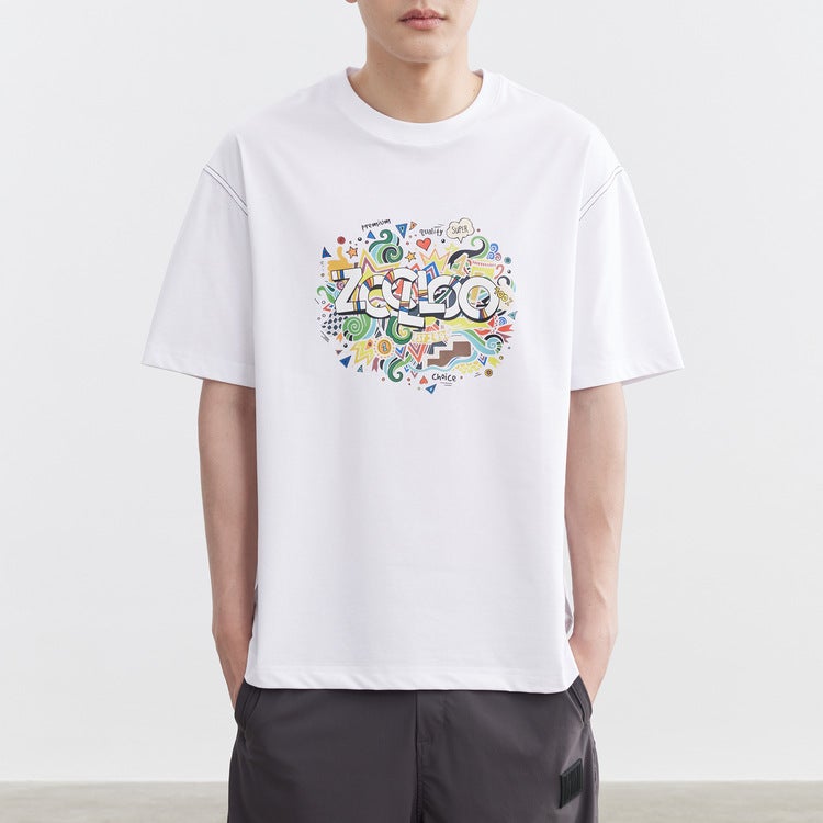 Woog2005 Round Neck White Letter Printed Short-Sleeved T-Shirt Men'S 2024 Arrival Fashionable Half-Sleeved T-Shirt - Image 1