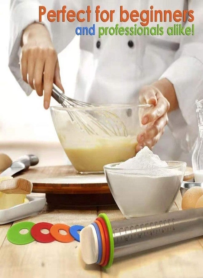 HODEE Stainless Steel Rolling Pin with Adjustable Thickness Rings & Silicone Baking Mat – 17 Inch Dough Roller with Measurement Scale for Chapati, Cookies, Pizza, Fondant & Pastry - Image 5